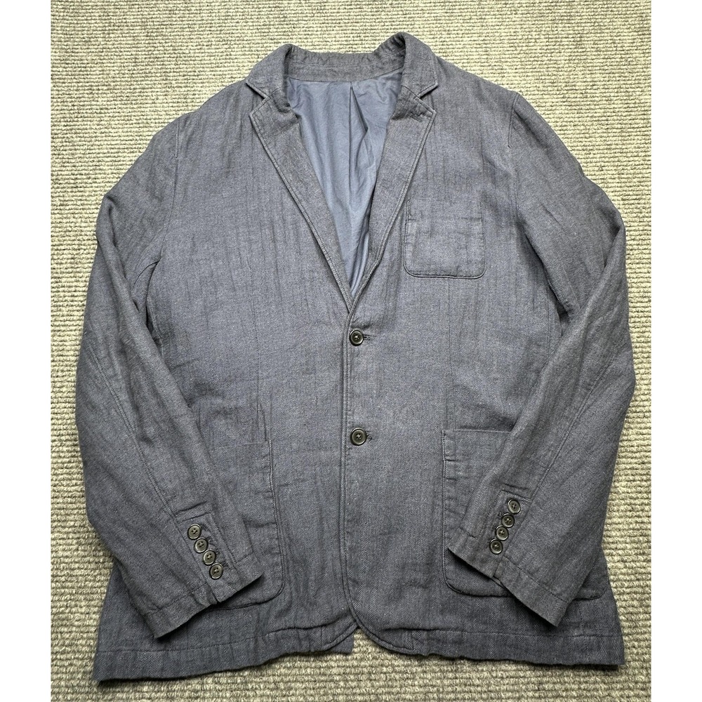 Fossil Blazer Mens Large Blue Cotton Herringbone Two Button‎ Sport Coat Jacket
